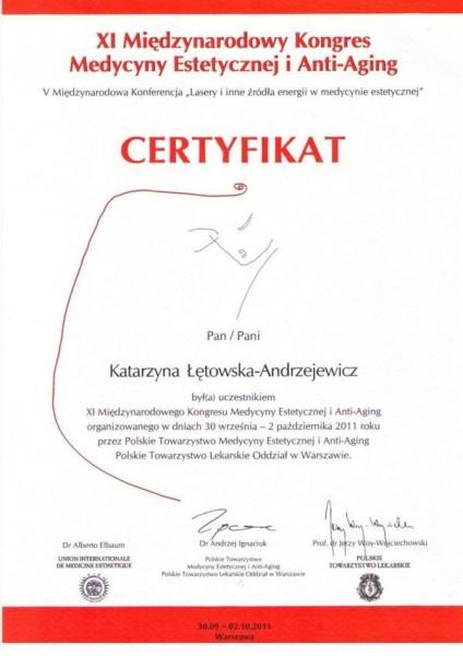 certyfikat z kongresu medycyny estetycznej