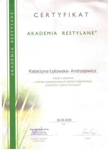 certyfikat akademia restylane